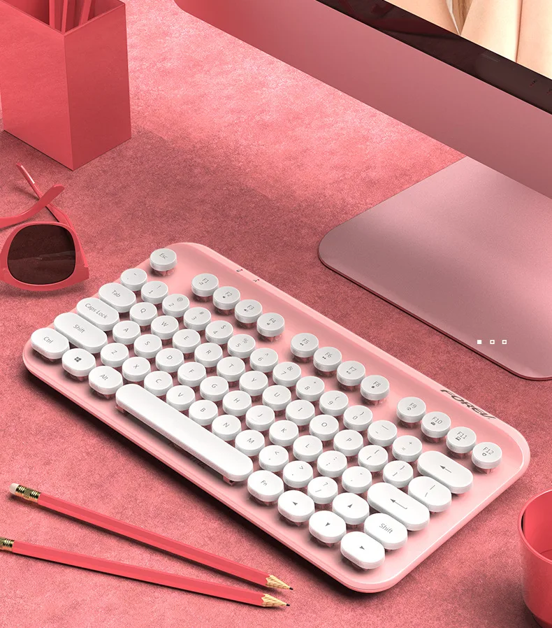 Стильная и леггинсная беспроводная клавиатура 2,4 G для домашнего офиса, круглые колпачки для геймеров, Эргономичный дизайн для ноутбука, настольного компьютера, ПК