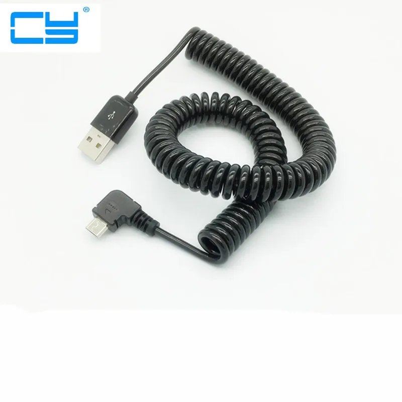 3 М/10 футов 90 градусов правый локоть Пружинный спиральный кабель USB 2.0 для синхронизации данных Micro USB Кабель зарядного устройства для мобильных телефонов Android