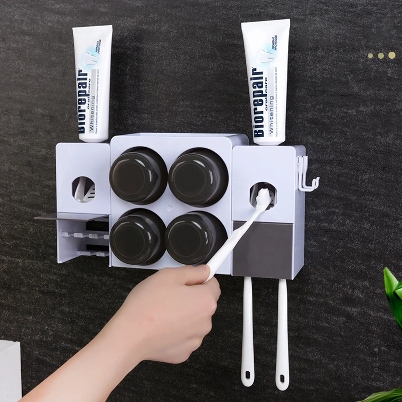 2020 Настенный Автоматический набор для зубных щеток, Домашняя подставка для зубов, набор из 4 чашек, дозатор зубной пасты, аксессуары для хранения в ванной комнате