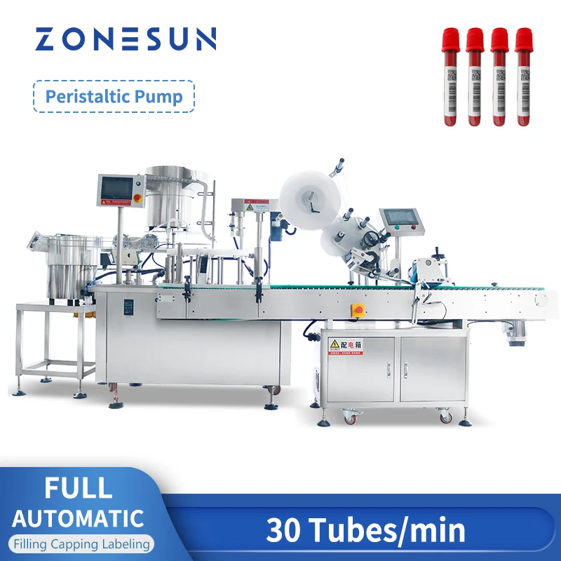 Автоматическая Машина для розлива жидкости в пробирки и нанесения этикеток ZONESUN, Перистальтический насос с Конвейерной упаковочной линией ZS-FALMC1