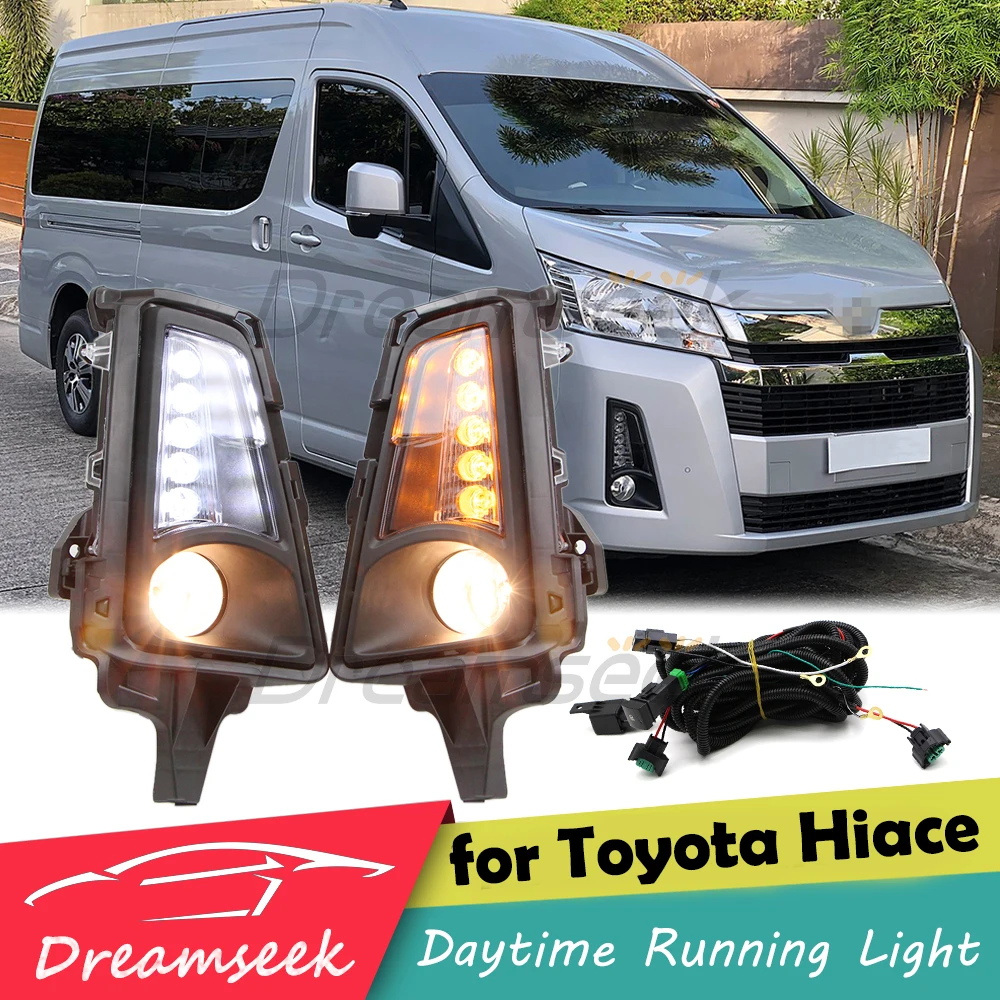 Светодиодный Дневной ходовой фонарь DRL для Toyota Hiace Commuter 2019 2020 2021 Противотуманная фара с динамическим последовательным сигналом поворота в стиле OE