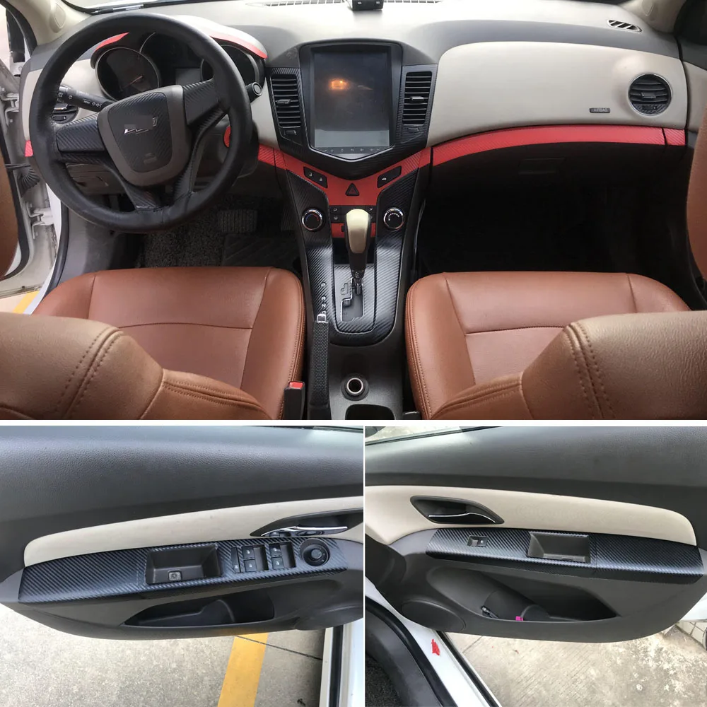 Для Chevrolet Cruze 2009-2015 Внутренняя Центральная панель управления Дверная ручка 3D наклейки из углеродного волокна, аксессуары для стайлинга автомобилей