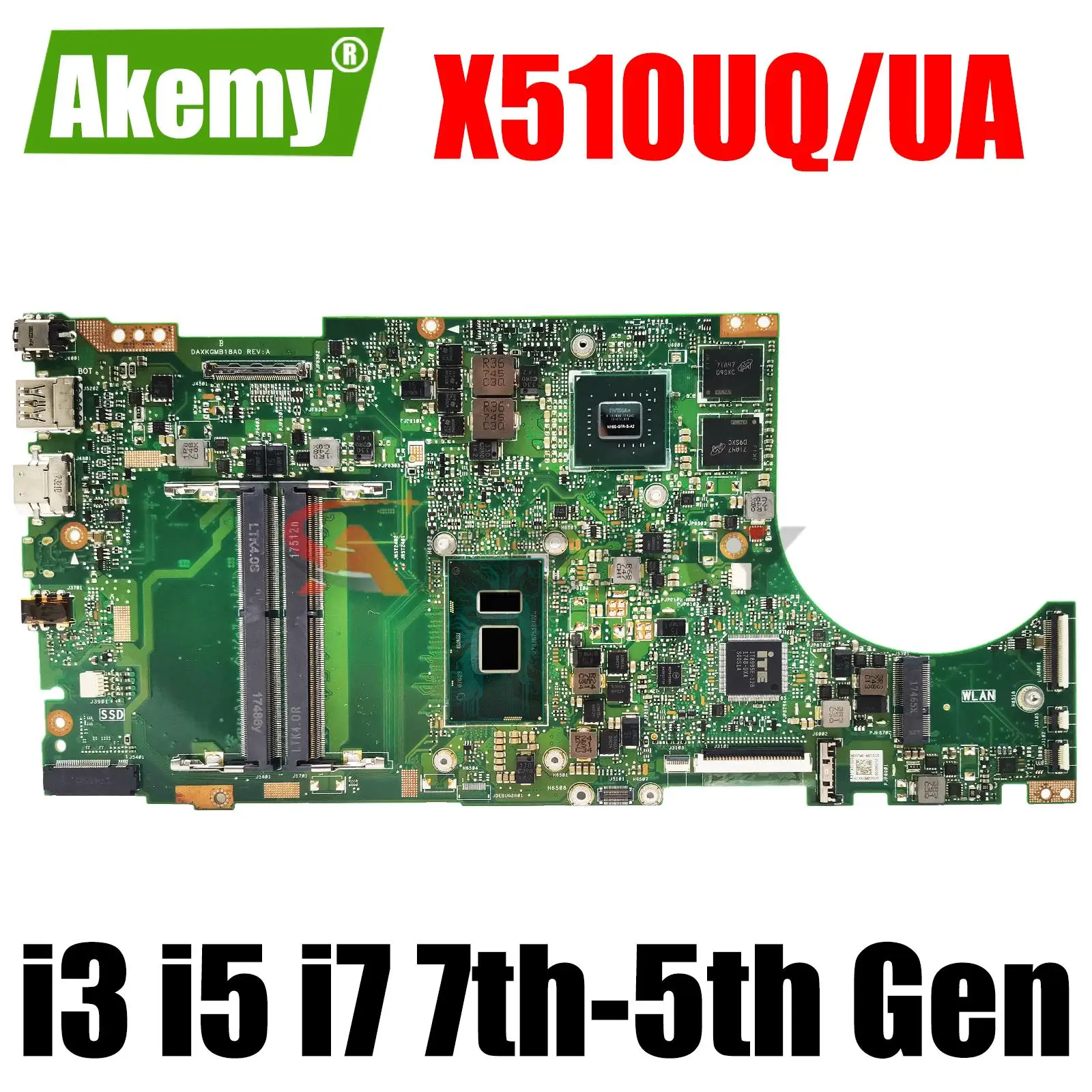 X510UA Материнская плата Для ноутбука Asus X510UN X510UR X510UAR X510UNR X510UQ X510U S510U X510UF Материнская плата I3 I5 I7 Процессор 7-го или 8-го поколения