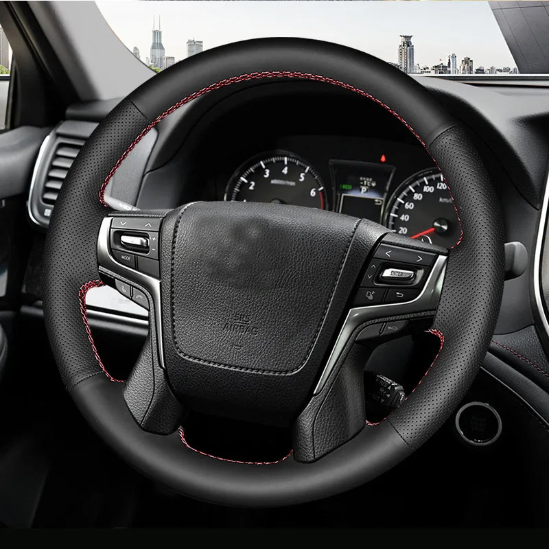 Для Toyota Land Cruiser /Land Cruiser Prado 2018, нескользящая Черная Кожаная крышка рулевого колеса автомобиля, Внутренняя крышка ручки