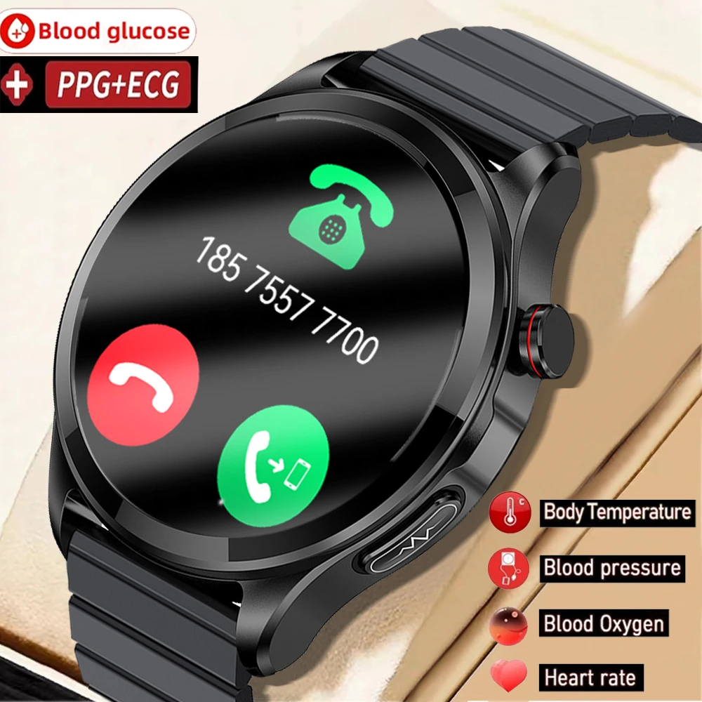 Здоровый Уровень Глюкозы В крови Смарт-Часы Мужские Bluetooth Вызов 360 * 360HD Экран Спортивные Умные Часы С Температурой сердечного ритма Для Android IOS