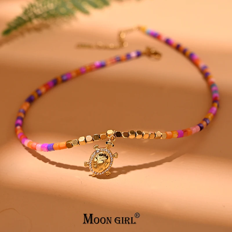 Красочное ожерелье из натурального панциря Черепахи для женщин, модные колье из перламутровых бусин из нержавеющей стали, ювелирные изделия MOON GIRL Design