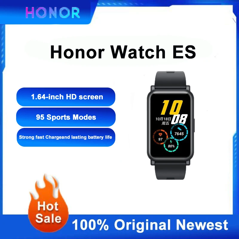 Honor Watch ES с интеллектуальным управлением частотой сердечных сокращений, содержанием кислорода в крови, давлением во время сна, мониторингом физиологического состояния и гидроизоляцией