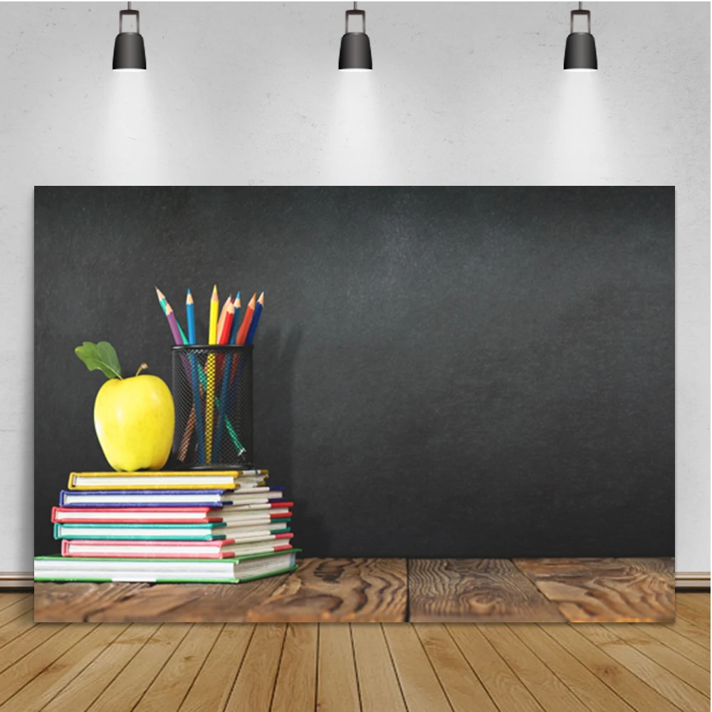 Laeacco Blackboard Apple Book Background Изготовленный на заказ Детский фон для фотосъемки выпускного дня в школе для фотостудии